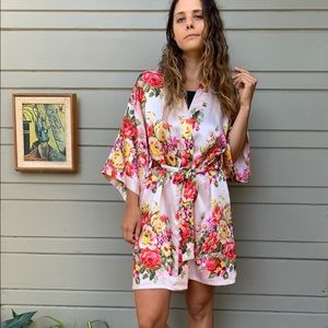 Floral silky robe